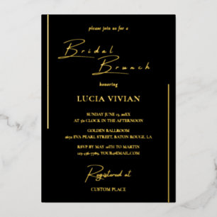 Klassischer Black & Gold Calligraphy Bridal Brunch Folieneinladung