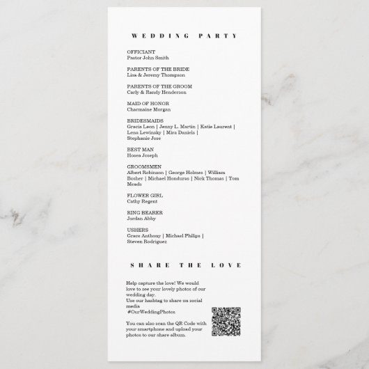 Klassischer Black Modern Chic Monogram QR Code Hoc Programm (Rückseite)
