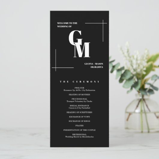Klassischer Black Modern Chic Monogram QR Code Hoc Programm (Stehend Vorderseite)
