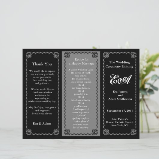 Klassischer Black-Ordner für Hochzeitsprogramme (Stehend Vorderseite)