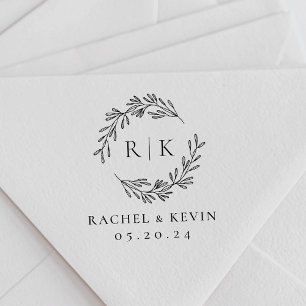 Klassischer Blattkranz Hochzeitsmonogramm Name Permastempel