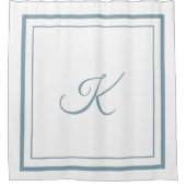 Klassischer blauer Border Script Monogram Shower V Duschvorhang (Vorderseite)