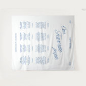 Klassischer blauer Schrift Hochzeits-Sitzplan Stof Wandteppich (Vorderseite (Horizontal))