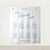 Klassischer blauer Schrift Hochzeits-Sitzplan Stof Wandteppich (Vorderseite)