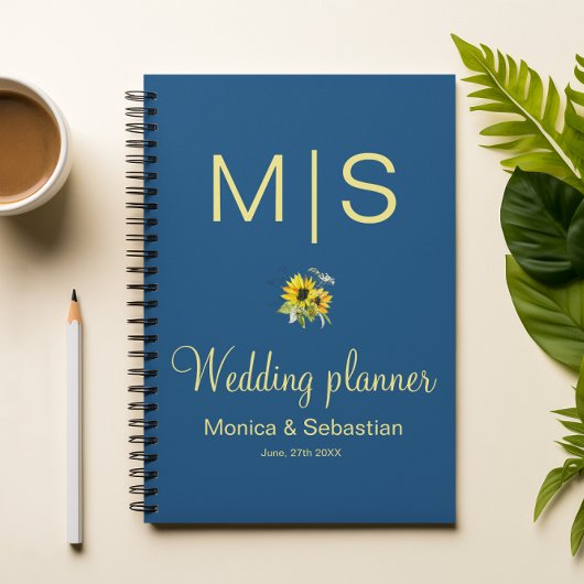 Klassischer blauer Sonnenblumen-Hochzeitsplaner Planer