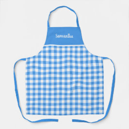Klassischer Blauer und Weiß Gingham Name Personali Schürze