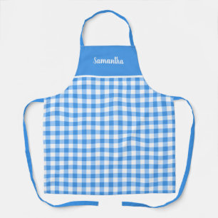 Klassischer Blauer und Weiß Gingham Name Personali Schürze