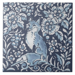 Klassischer Blauer Verzierter Fox Wald Blumenart Fliese