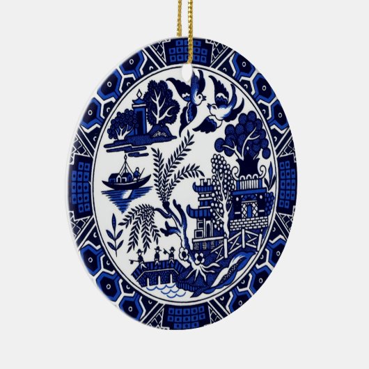 Klassischer blauer Weide-China-Entwurf Keramik Ornament (Rechts)