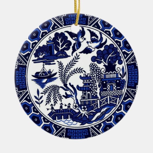 Klassischer blauer Weide-China-Entwurf Keramik Ornament (Vorne)
