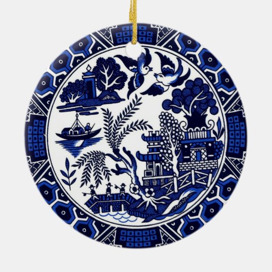 Klassischer blauer Weide-China-Entwurf Keramik Ornament (Hinten)