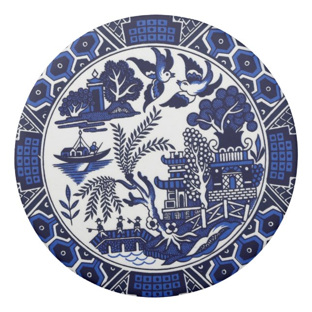 Klassischer blauer Weide-China-Entwurf Radiergummi (Vorderseite)