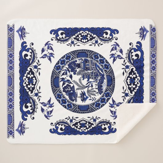 Klassischer blauer Weide-China-Entwurf Sherpadecke (Vorderseite (Horizontal))