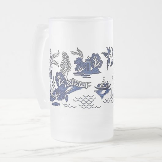 Klassischer blauer Weide-Entwurf Mattglas Bierglas (Vorderseite Links)