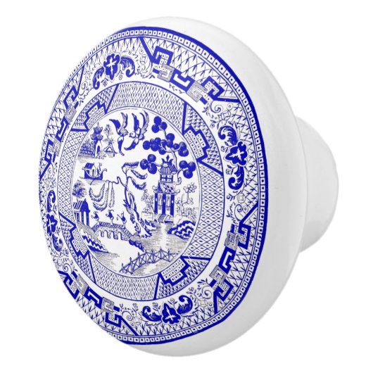 Klassischer blauer Weide-Platten-Entwurf Keramikknauf (Rechts)