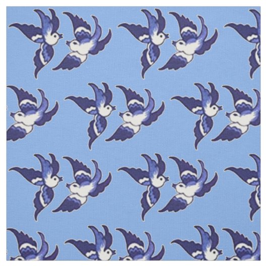 Klassischer blauer Weide-Vogel-Entwurf v2 Stoff (Muster)