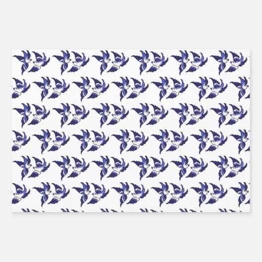 Klassischer Blauwild und Vogelarten Geschenkpapier Set (Vorderseite 2)