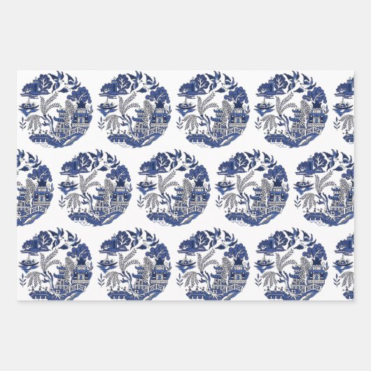 Klassischer Blauwild und Vogelarten Geschenkpapier Set (Vorderseite)