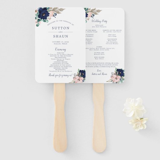 Klassischer Bloom Wedding Program Fan Fächer (Vorne und Hinten)