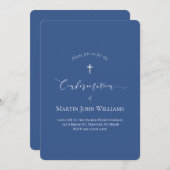 klassischer Blue-Bestätigungsjunge Einladung (Vorne/Hinten)