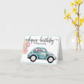 Klassischer Blue Bug Car mit Balloons | Blank Birt Karte (Gelbe Blume)