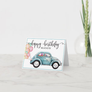 Klassischer Blue Bug Car mit Balloons   Blank Birt Karte
