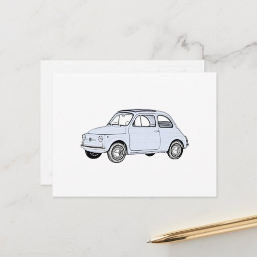 Klassischer Blue Fiat 500 Topolino Stift Zeichnend Postkarte (Vorderseite/Rückseite Beispiel)
