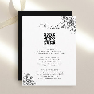 Klassischer Blumen Garten Schwarz & Weiß Hochzeit  Begleitkarte
