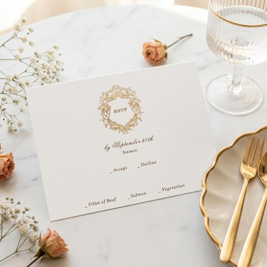 Klassischer Blumenkranz-Monogramm-Hochzeit Begleitkarte