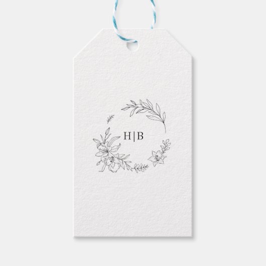 Klassischer Blumenkranz-Monogramm-Hochzeit Geschenkanhänger (Vorderseite)