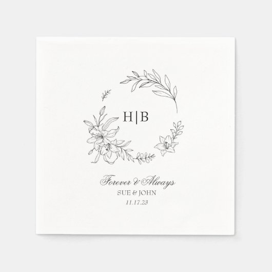 Klassischer Blumenkranz-Monogramm-Hochzeit Serviette (Vorderseite)