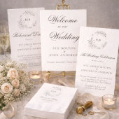 Klassischer Blumenkranz-Monogramm-Hochzeit Serviette