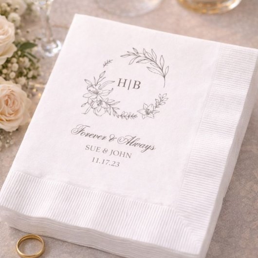 Klassischer Blumenkranz-Monogramm-Hochzeit Serviette