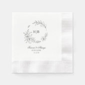 Klassischer Blumenkranz-Monogramm-Hochzeit Serviette (Vorderseite)