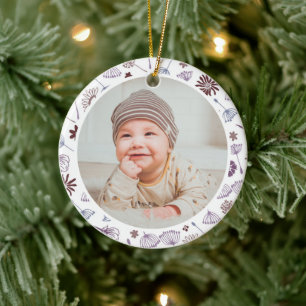 Klassischer Blumenrahmen Baby's erstes Weihnachten Keramik Ornament