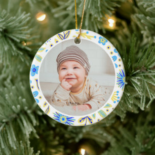 Klassischer Blumenrahmen Baby's erstes Weihnachten Keramik Ornament