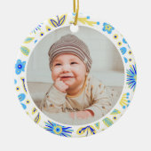 Klassischer Blumenrahmen Baby's erstes Weihnachten Keramik Ornament (Vorne)