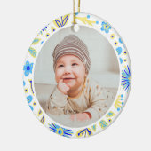 Klassischer Blumenrahmen Baby's erstes Weihnachten Keramik Ornament (Links)