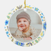 Klassischer Blumenrahmen Baby's erstes Weihnachten Keramik Ornament (Hinten)