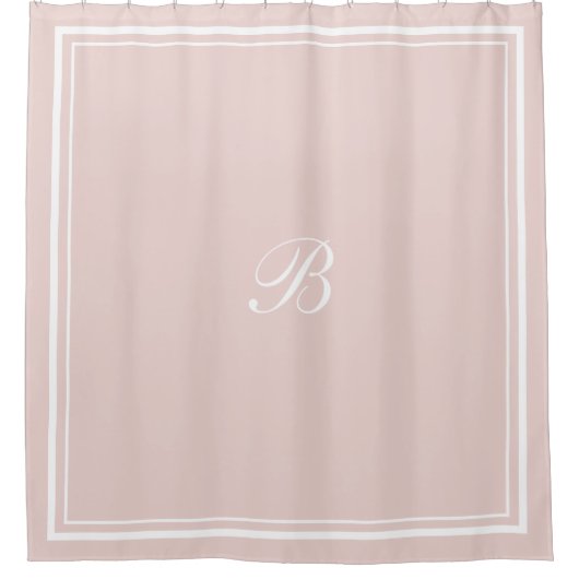 Klassischer Blush Border Script Monogram Letter Duschvorhang (Vorderseite)