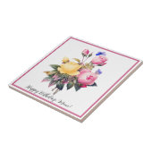 Klassischer Blütenrosa Gelbe Rosen Lila Schmetterl Fliese (Seite)