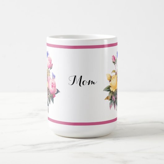 Klassischer Blütenrosa Gelbe Rosen Lila Schmetterl Kaffeetasse (Mittel)
