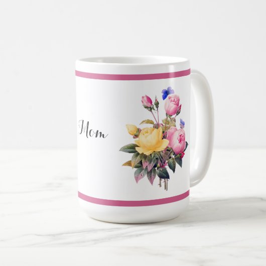 Klassischer Blütenrosa Gelbe Rosen Lila Schmetterl Kaffeetasse (VorderseiteRechts)