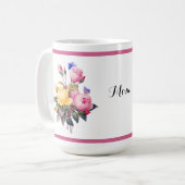 Klassischer Blütenrosa Gelbe Rosen Lila Schmetterl Kaffeetasse (Vorderseite Links)