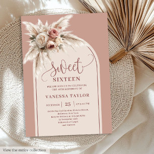 Klassischer Boho-Bogen Dusty Rose Pampas Floral Si Einladung