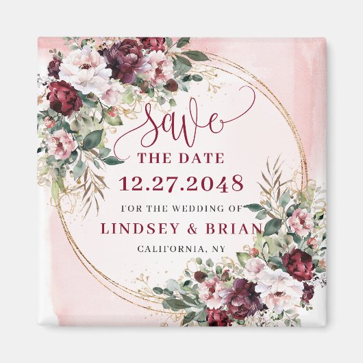 Klassischer Boho-Malvenrosa-Gold Save-the-Date-Mag Magnet (Vorne)
