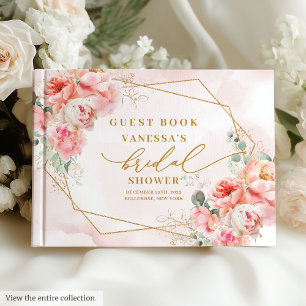 Klassischer Boho-Rosé Goldrahmen Rosen Brautparty Gästebuch