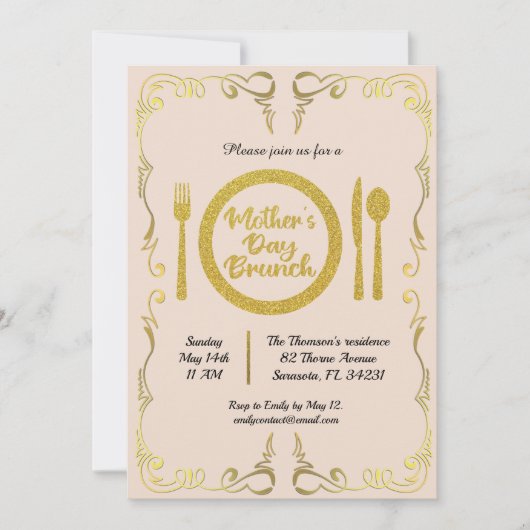 Klassischer Brunch der Goldenen Mutter Einladung (Vorderseite)