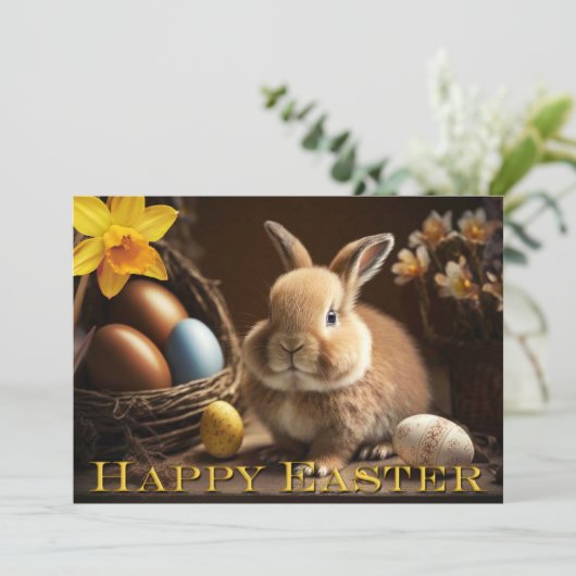 Klassischer Bunny mit Eiern Happy Oaster Card (Stehend Vorderseite)