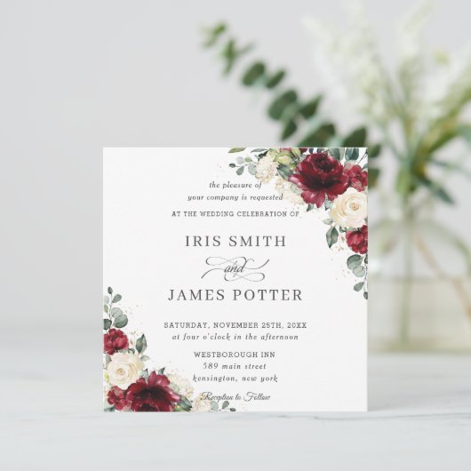 Klassischer Burgund Elfenbeinplatz Einladung (Stehend Vorderseite)